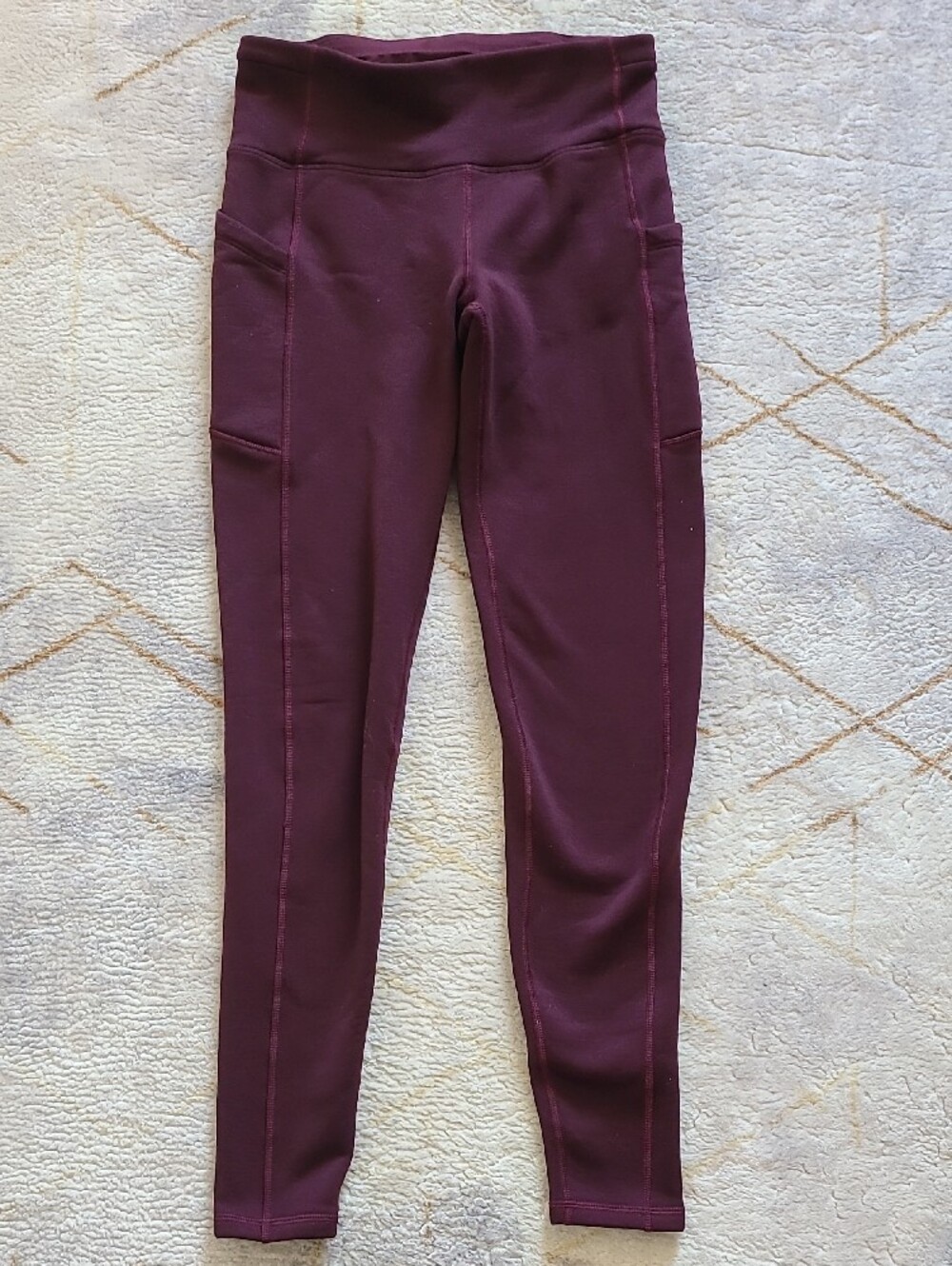 Athleta Altitude Stash Polartec Power Stretch Leggings M Tall Burgundy Fleece